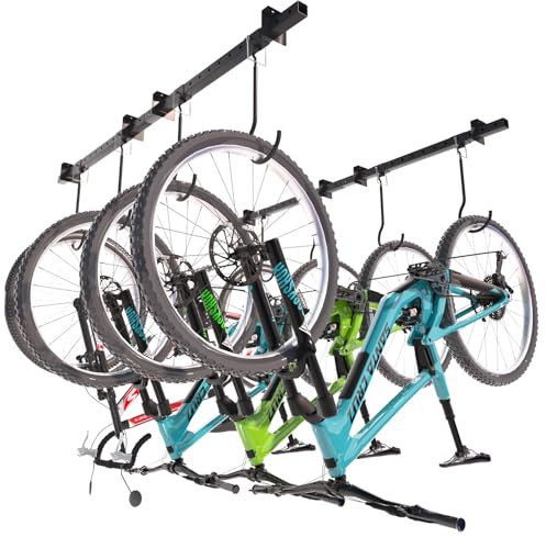 Echaprey Perchas de bicicleta para garaje, soporte de techo, soporte de metal para interiores, almacenamiento en el hogar, 8 ganchos ajustables para bicicletas de 4 a 8 bicicletas, soporta hasta 250