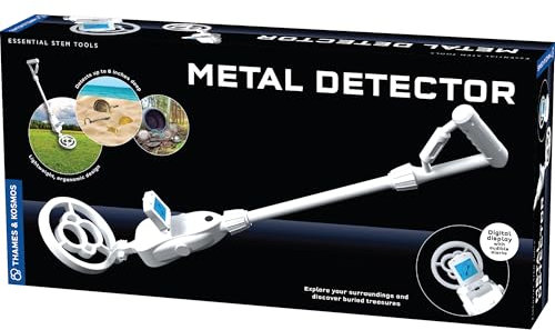 The Thames & Kosmos Metal Detector Essential STEM Tool for Kids | Detects Metal 6” Deep, Lightweight & Ergonomic Design w/Adjustable Arm Length | LCD Screen w/Audio Feedback, Accurate Explorations