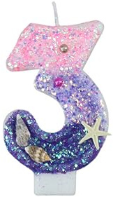 Weenwill Velas de Cumpleaños de Sirena para Tartas,Velas de Cumpleaño,Vela con Números del 3 con Purpurina Rosa y Púrpura,Adornos para Tartas con Lentejuelas 3D para Niñas,Fiestas de Cumpleaños