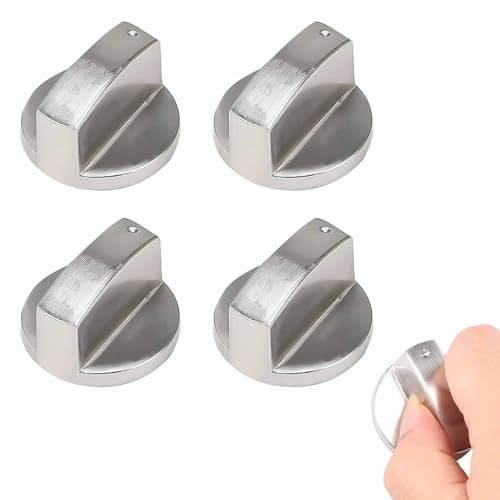 4 Pcs Cooker Knobs,Gas Stove 6MM Universal Replacement,Metal Parts Silver Stoves Switch Control Adaptors for New Kitchen Cooktop,Hob,Oven,Thermostat,Precise Temperature Burner Accessories Button