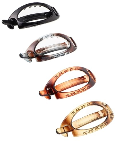 Healeved Lot de 4 Pinces à Cheveux Ovales Brillantes pour Femmes, Barrettes Françaises Plates en Plastique, Chignon Maintien Sécurisé, Usage Quotidien Fête Mariage, Couleurs Ambre Rouge