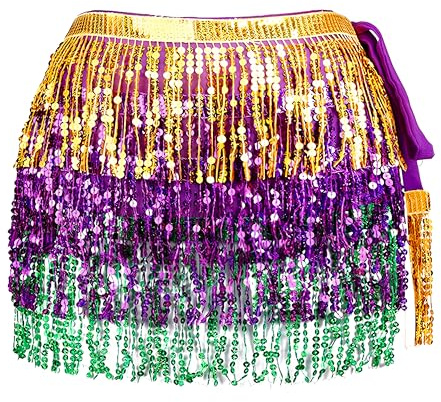 Wuchieal Bauchtanz Rock Hüfttuch Tanzen Hüftgurt Latin Dance Hula Hip Scarf, Gold, Violett und Grün, Einheitsgröße