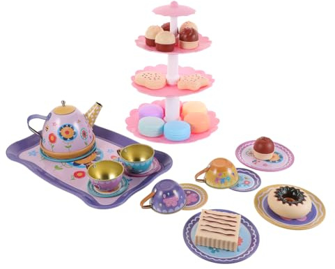 SOPOTUTU 1juego Té Infantil De Metal Temática De Dibujos Animados Set De Incluye Tetera y Tazas Juguete De Simulación para Hogar para rol y Desarrollo De Habilidades Sociales