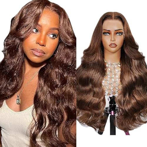 Gsoroel Echthaar Perücke 13x6 Swiss Lace Front Wig Body Wave Glueless Wig #4 Chocolate Brown Brazilian Virgin Human Hair Pre Plucked With Natural Hairline 22 Inch