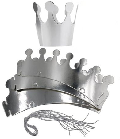 Hrlace Kronen Papier Partyhüte Geburtstagskrone Party Crown Hut Geburtstag-Papier-Hut Papierkronen Set für Kinder Erwachsene Geburtstagsfeier Foto Requisiten Dekoration Silber 30 Stück