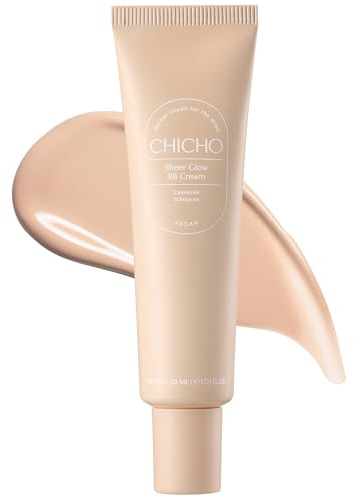 CHICHO Sheer Glow BB Cream 93% Herbal Base Chamomile Flower - Korean Makeup Redness Coverage for Acne Prone Sensitive Skin, Vegan, Non-Comedogenic, Pore Concealer, 1.01 fl.oz.