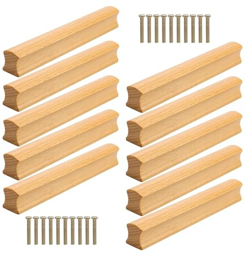 LNSYSNS 10 Stück Möbelgriffe Holz, 150 mm Länge Schrankgriffe Holz, Lochabstand 128 mm, Holzgriffe für Schränke, mit 20 Schrauben, für Schränke, Bücherregal, Schubladen