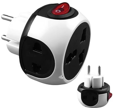 Powice Internationaler Stecker Adapter, Reiseadapter Mit Schalter, Universal Travel Adapter 250V, 16A 2500W, Reiseadapter Weltweit für Deutschland USA England Thailand Italien Australien
