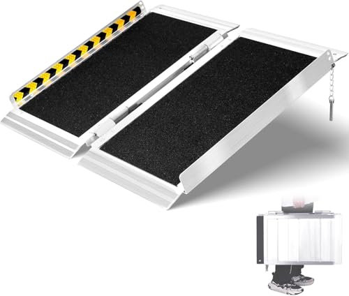 Tragbare Rollstuhlrampe, 1,52 m, 4,16 m L x 73,7 cm B, rutschfeste, faltbare Aluminium-Rampen für Stufen, 328 kg Tragkraft, Schwellenrampen, leicht, mit Griff für Haustreppen, Türrahmen, Bordsteine