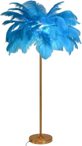 Lampe sur Pied De Palmier, Lampadaires élégants en Plumes D’Autruche Naturelles, Lampe De Chevet De Chambre De Princesse Romantique, Blue
