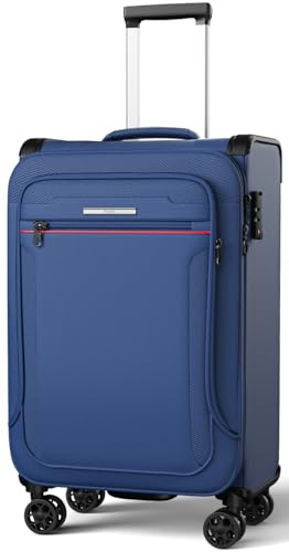 ABISTAB Weichschalen Handgepäck Koffer erweiterbar- Stoff Koffer 55x38x23cm | Reisekoffer klein | 4 Rollen & TSA Schloss | Leicht Koffer Trolley | Wasserfest | Dunkelblau