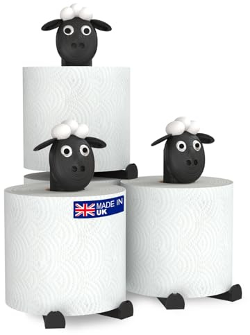 3 Sheep Toilet Roll Holder/Stacker – Free Standing Black Loo Roll Storage – 3D Printed Cute Bathroom Decor – Hilarious Plastic Tissue Paper Holder – Novelty Gift for Home, Kids & Guests