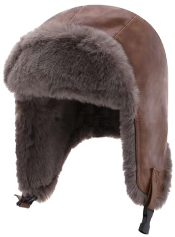 LY4U Herrmössa med öronklaffar i konstläder för män – unisex vindtät vintermössa för extremt kallt väder skidåkning, vandring, cykling, Camel, one size