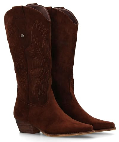 95201 Botin campero con Grabado en la Cana, Tacon cuadrdo bajo, Cierre de Cremallera. Coleccion Otono Invierno 2023 Cafe Talla 38