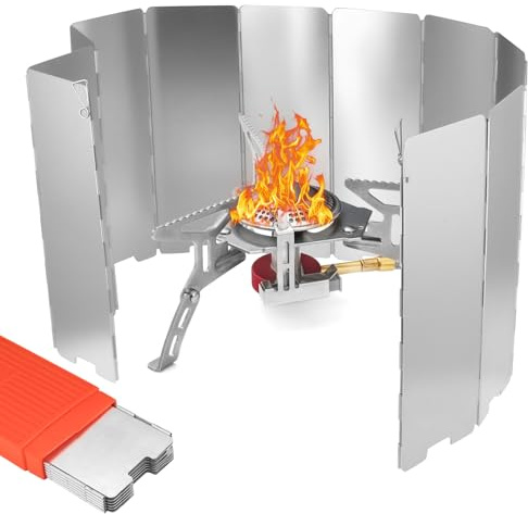 1 SetPare-vent pour rechaud camping gaz, 12 plaques pare vent pour rechaud gaz camping, plaque pare vents pliable en aluminium, pour cuisine extérieure de camping-car, avec boîte