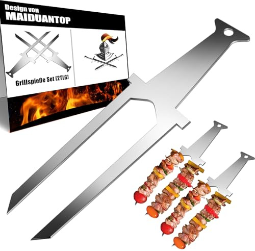 Grillspieße edelstahl, Lustig schaschlikspieße edelstahl 2 Doppelreihige Schaschlikspieße,36×8cm Spiesse grill, Grill Geschenke für Männer.