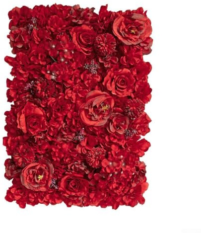 Panneau d'hortensias et de toile de fond avec roses et soie pour décoration de mariage, décoration murale, 40 x 60 cm, arrangement floral artificiel blanc (bordeaux)