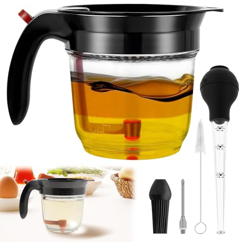 1000ml Fat Separator with Bottom Release, Fat Separation Jug for Cooking Kitchen Gadget, Precise Taste Injection, Turkey Gravy Separator for Skimming Fat from Sauces and Soups