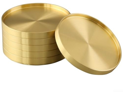 Posavasos de latón para taza de té, copa de vino y taza, almohadillas redondas para bebidas, accesorios de mesa dorados resistentes al calor, juego de posavasos para servicio de bar para el hogar y la