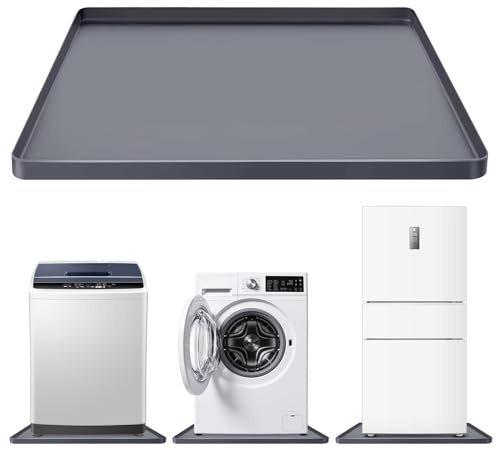 XHIKOWAT 28 x 28 inch Large Thickened Silicone Washing Machine Drain Pan - 1 Raised Edge Washing Machine Tray, Non-Slip Washing Machine Pan for Under Washer and Dryer (Grey)