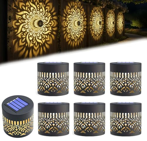 2026 New Decorative Solar Mandala Lights Outdoor Garden - Metal Waterproof Pathway Lights Solar Powered, Shadow Projection Landscape Lighting for Backyard, Patio, Walkway, Lawn, Porch Decor (6pcs)