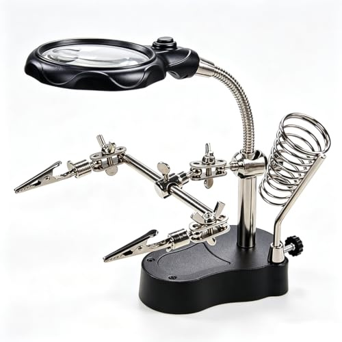 Helping Hands Soldering Station, 4X Magnifying Glass Third Hand Soldering Iron Holder with LED & Auxiliary Clips for Electronic Jewelry Crafts Repair