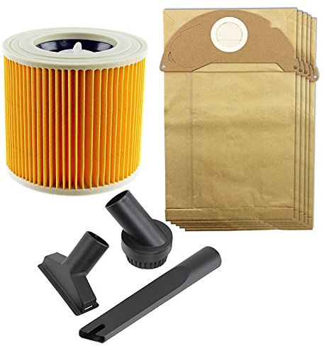 Spares2go Mini Tool Cleaning Nozzle & Dust Bags & Filter Kit compatible with Karcher A2074PT WD2200 WD2.200 IPX4 WD2 Wet & Dry Vacuum Cleaner