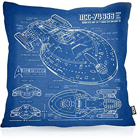 VOID NCC-74656 Voyager Kissenbezug Kissenhülle Outdoor Indoor Trek Trekkie Blaupause, Kissen Größe:60 x 60 cm