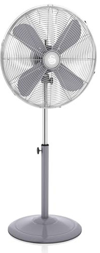 Swan SFA12610GRN Retro 16 Inch Stand Fan with Metal Blades, Oscillation and Tilt Function, 3 Speed Settings, 50W, Grey