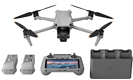 DJI Air 3 Fly More Combo mit DJI RC 2 (Fernsteuerung mit Bildschirm), Drohne mit 2 Primärkameras (mittlere Tele-/Weitwinkelkamera) für Erwachsene, 4K HDR, 46 Min. max. Flugzeit, 48 MP, 2 Zusatzakkus