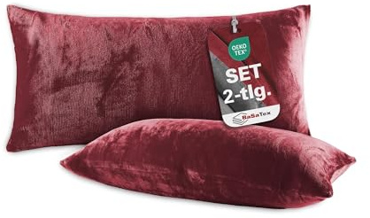 BaSaTex Plüsch Kissenbezug, 2er Pack, 40x80 cm, Bordeaux | Winter Plüsch, Kuschelig Weich, Öko_Tex Zertifiziert, Cashmere-Touch