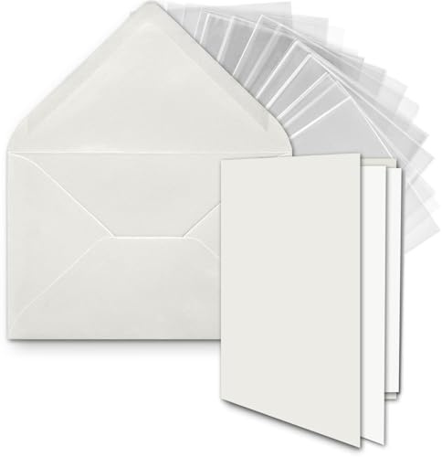 FarbenFroh by GUSTAV NEUSER 25x DIN B6 Faltkarten-Set - Hellgrau (Grau) - 11,5 x 17 cm - Doppelkarten mit Umschlägen, Einlegepapier und Cellophanbeutel zum Basteln und Verkaufen