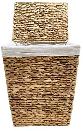 Water Hyacinth Seagrass Rectangle Laundry Basket Lidded With Cotton Lining Toy Storage [Large 45 x 36 x 55 cm