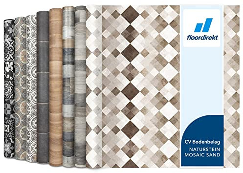 Floordirekt PVC Bodenbelag Meterware nach Maß Vinylboden, CV Linoleum für Küche & Balkon in Holzoptik, Fliesenoptik, Steinoptik - robust & pflegeleicht 200 x 300 cm | Toscana Sand