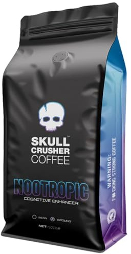 Skull Crusher Cognitive Enhancer Ground Coffee - Premium Rainforest Alliance Certified High Caffeinated Ground - Warning: World's Strongest Coffee Blend Infused with Potent Nootropics - (500g)