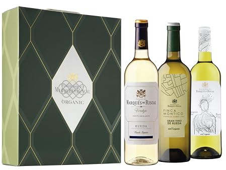 Marqués de Riscal Estuche 100% Organic, Vino blanco Denominación de Origen Rueda, 3 botellas x 750 ml, Verdejo, Finca Montico Gran Vino de Rueda, Sauvignon Blanc