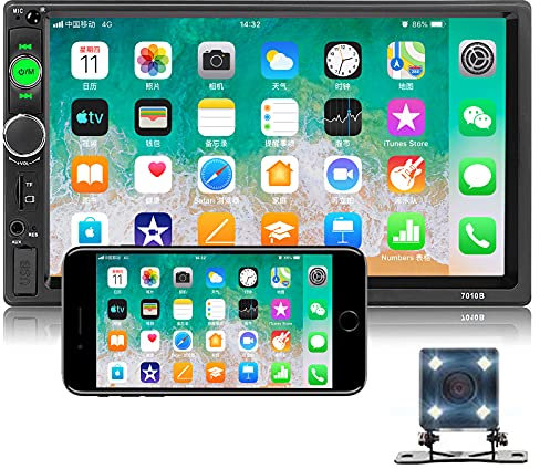 NHOPEEW 7 inch Double Din Car Stereo with Reversing Camera Touch Screen Car Radio MP5 Player Support Mirror Link Bluetooth SWC FM AUX TF Card