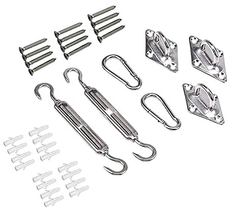 Trade-Shop HDPE Sonnensegel/Sonnenschutz wasserdurchlässig atmungsaktiv Zubehör Set 6mm Montage Befestigung Aufbau/Spannschraube Karabinerhaken Wandhalterung Schrauben/aus rostfreiem Edelstahl