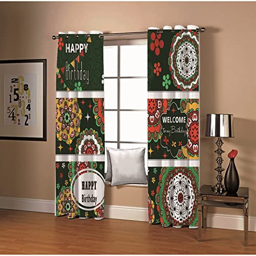 AMDXD Tenda Per Ripostiglio, Tende Cameretta Poliestere Verde Rosso Bianco Fiori Con Buon Compleanno Tenda Per Finestra 274x274CM