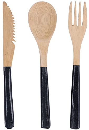 Ensemble de couverts en bois japonais, ensemble de couverts sûrs pour la cuisine(le noir)