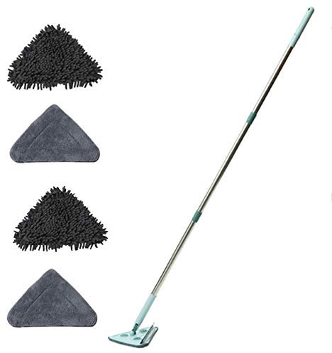 Bexdug Triangle Clean Mop avec Longue poignée – Vadrouille et Chiffons rotatifs à 360 degrés pour Les Nettoyage à Domicile | Balai à Franges pour Nettoyer Le Plafond, et la fenêtre