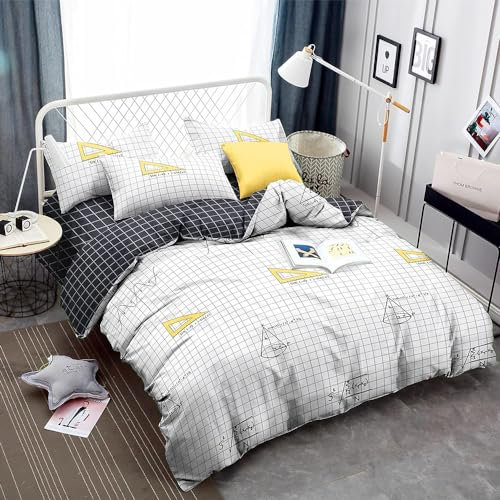 PLUS HOME Juego Sábanas 4 Piezas con Dibujo Cuatro Azul para Cama 150 cm (Funda almohadad 45x70cm *2,Bajera 150 x 200+23cm,Encimera 155x230 cm)