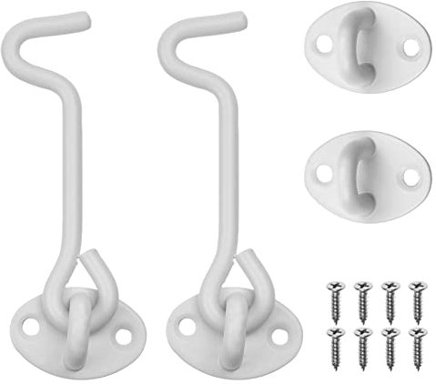 Kare & Kind 2X Hook and Eye Latch (4-inch) - with Mounting Screws - Heavy Duty Locks for Door, Gates, Barns, Bathrooms, Cabins - Powder Coated Anti-Rust Material - for Security and Privacy - (White)