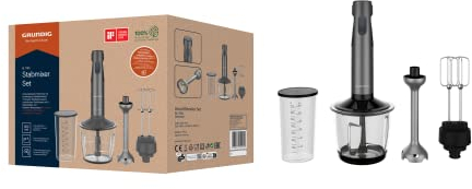 GRUNDIG Delisia Novus BL 7180 Stabmixer Set, Multi-Zerkleinerer mit 4-fach Edelstahlmesser mit Zirkonium-Beschichtung, 800 W Leistung, 12 Geschwindigkeitsstufen + Turbostufe, 1l Glasbehälter, Schwarz