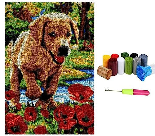 Knüpfteppich Zum Selber Knüpf Set, Blumen Knüpfteppich Formteppich Latch Hook Kits, DIY Dekorative Stickerei Knüpfpackung Kunsthandwerk für Kinder und Erwachsene Decor 60x85cm