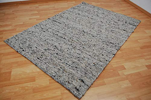 Handweb Teppich Lüneburg 100% Schurwolle Wollteppich (30 - grau/beige meliert, 250 x 290 cm)