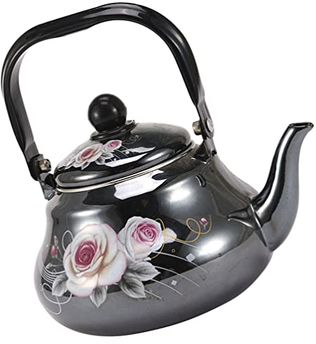 Bouilloire à thé japonaise vintage en céramique émaillée - Théière florale en porcelaine avec poignée - 2 l
