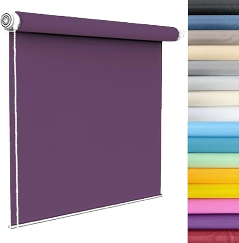 Blickdicht Sonnenschutz Jalousie 85 x 70 cm Blickdicht, Sichtschutz, Blendschutz Fertig Verdunkelungsrollo mit Kette, für Schlafzimmer, Küche, Lila