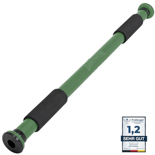 SPORTINATOR® Klimmzugstange zum Einspannen im Türrahmen, für dein Home-Gym. Länge 60–102 cm, kompakt, sicher & schnell ohne Bohren, belastbar bis 150 kg (grün)