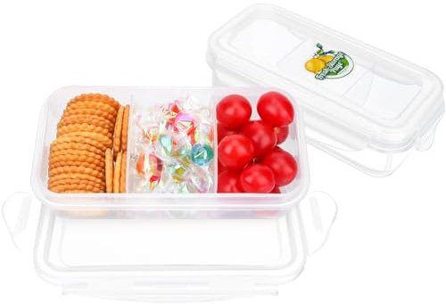 Musiwanna Small Snack Box with 3 Compartments, 300ml 2 Pack, Mini Snack Container with Snap Lock Lid, Mini Bento Lunch Box, Microwave & Dishwasher Safe SnackleBox for Plane Ofice Work Camping
